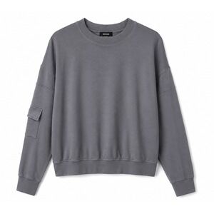 Monrow Sweatshirt M Gray Patch Pocket Crewneck Casual Lounge Minimalist Soft